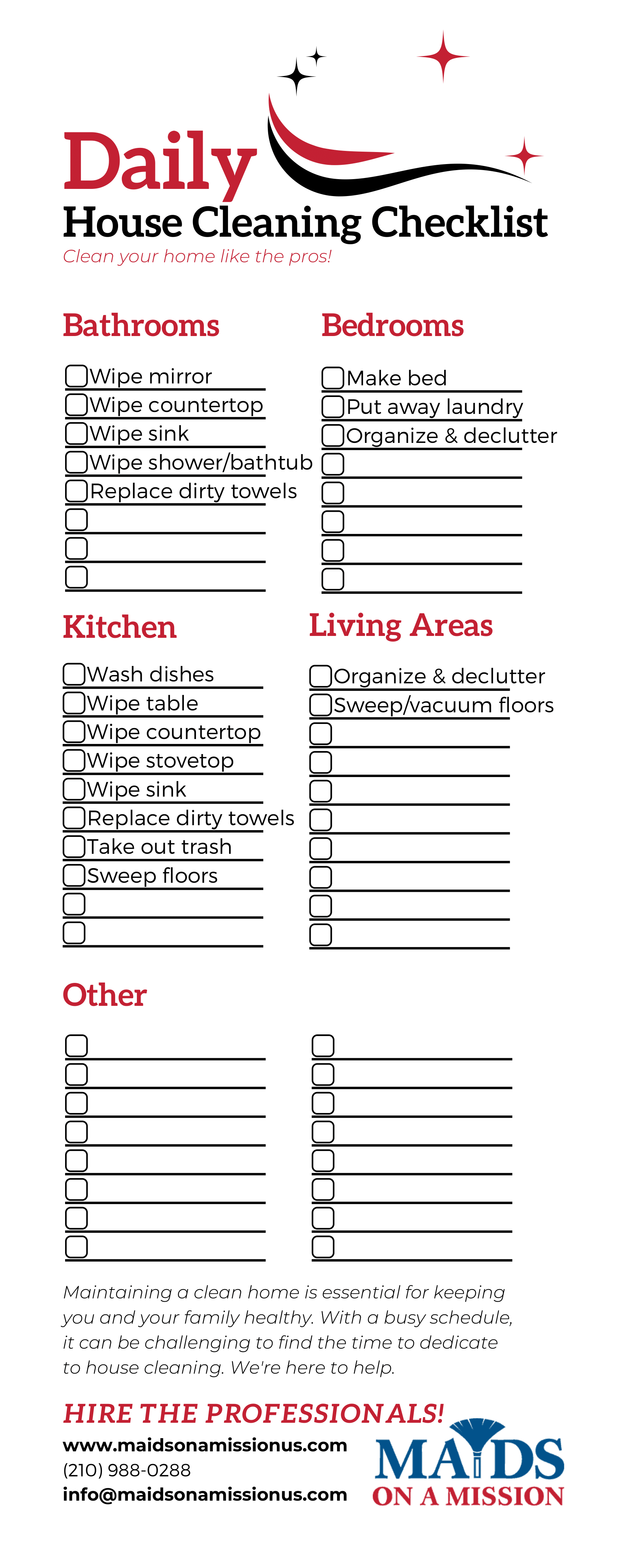 daily house cleaning checklist